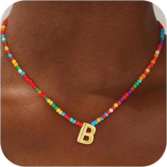 Charming Handmade Initial Necklace with Colorful Beads - Unique Women's Jewelry - Picture 1 of 7